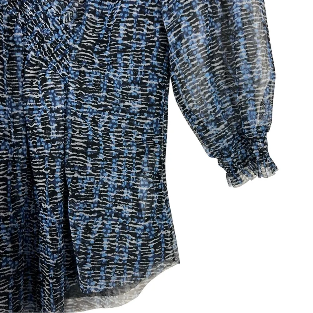 Anthropologie Gretchen Sheer Blouse Women S Blue Ruched Mesh Indie Artsy Boho - Image 4