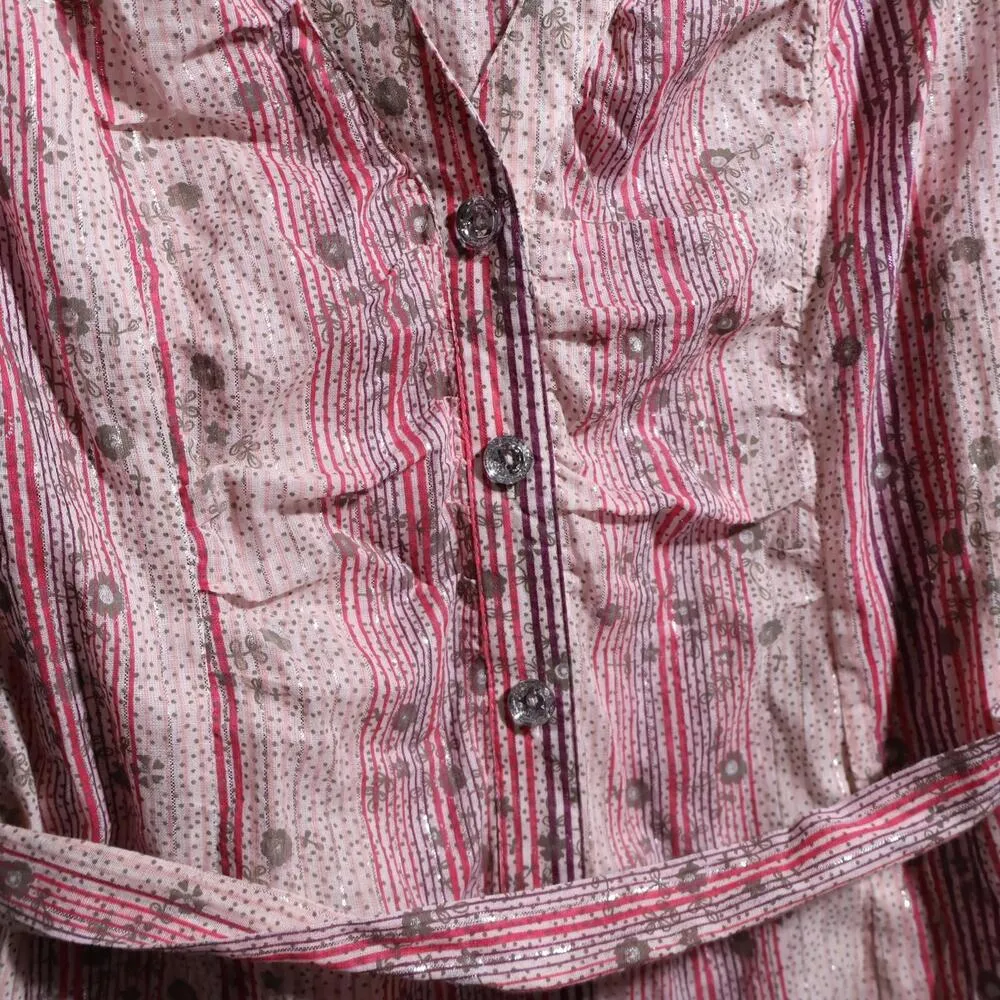 Y2K Pink Metallic Striped Glam Western Button Up Top Cowgirl Rodeo Cotton L Fang Size L - Image 2
