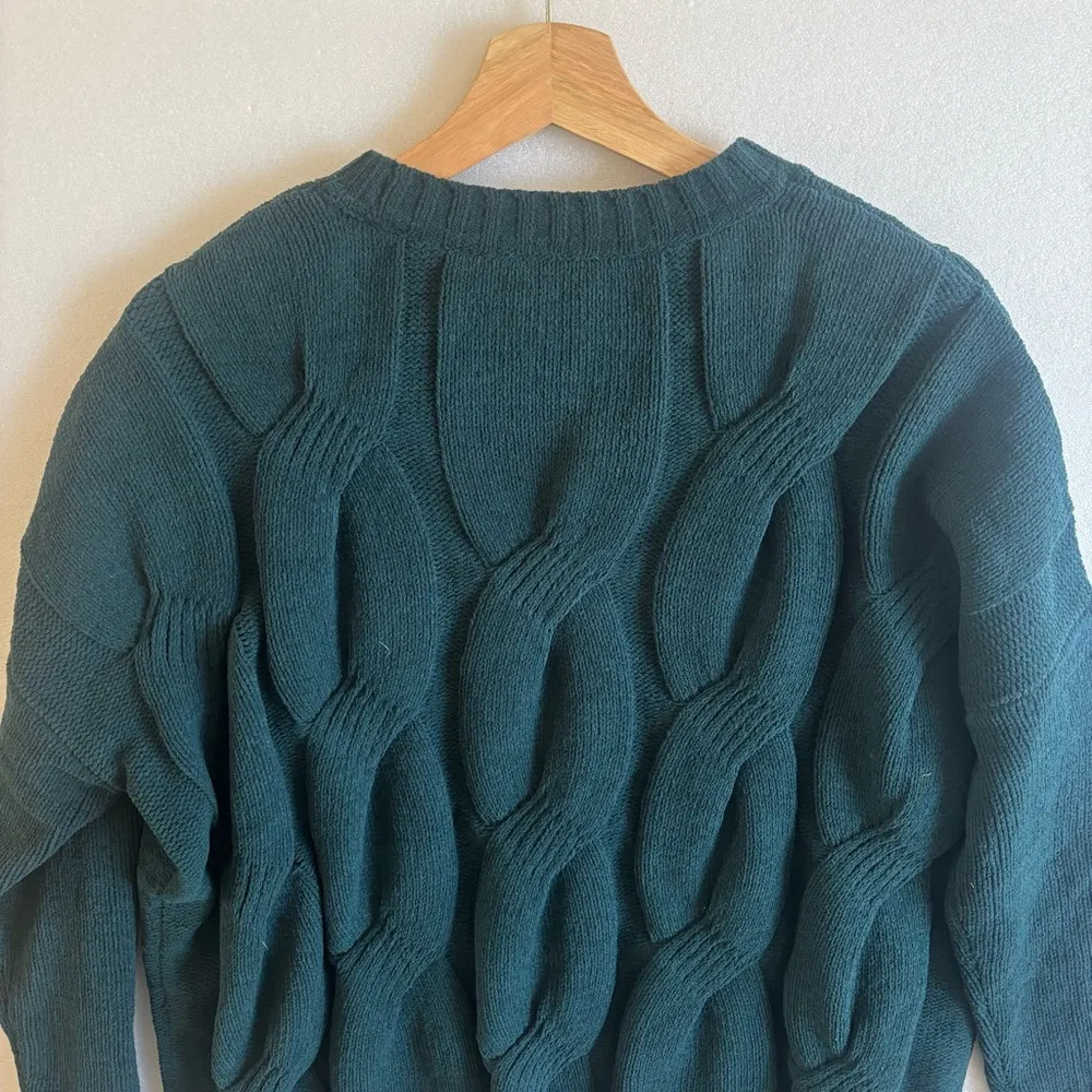 J. Jill Teal Cable Knit Chenille Sweater Petite Size Small - Image 4
