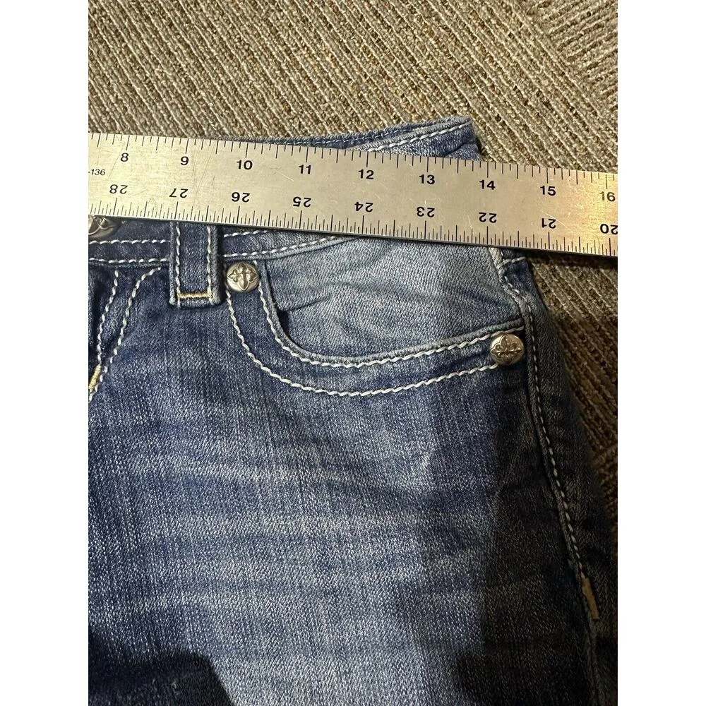 Miss Me Jeans Women 26 X 32 Signature Straight Bling Cross Horseshoe Pockets Low - Image 8