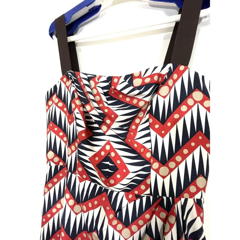 Milly of New York V-Neck Chevron Geo Silk Sheath Midi Dress Size 8 Faux Wrap - Image 6