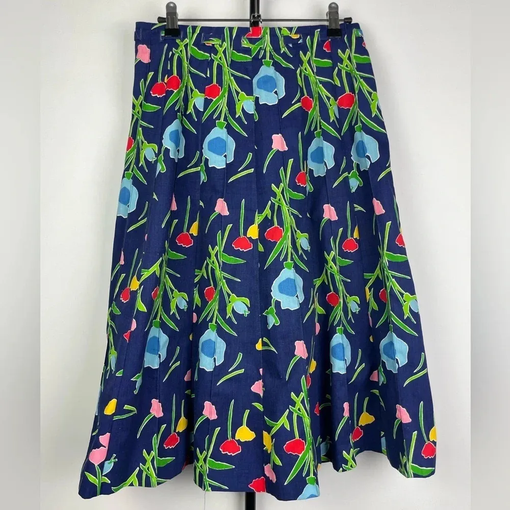 Vintage‎ Sanibel Sport Blue Tulip Floral Button Up Pleated A - Image 4