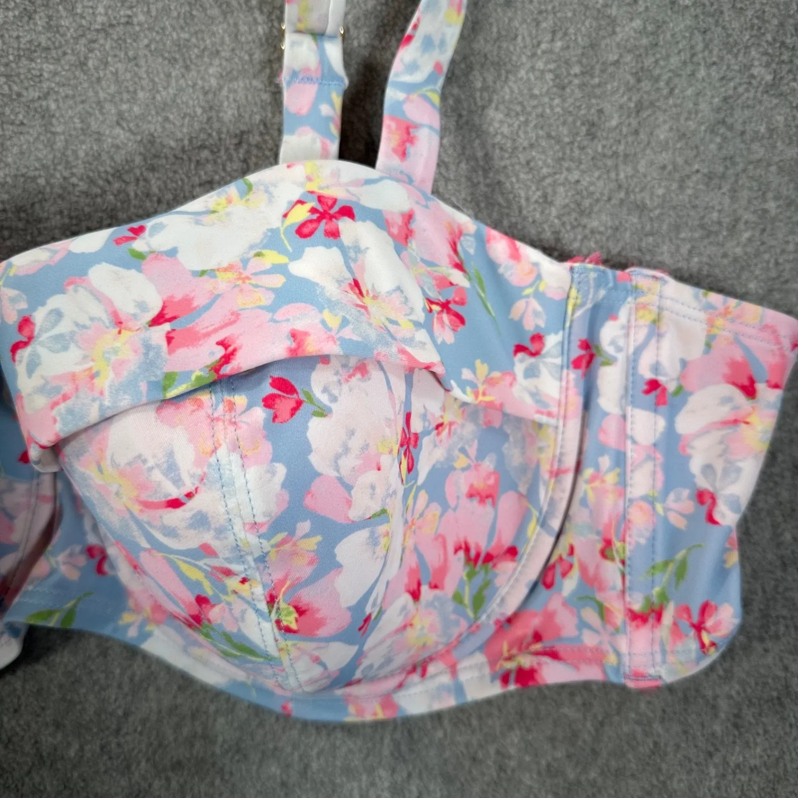 Adore Me Vivien Blue Floral Bikini Swim Top Women's 40DD Underwire Pink Beach - Image 2