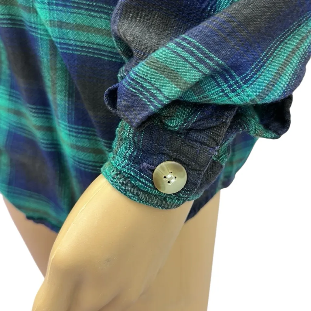 Vintage Robert Stock Rayon Button Up V Neck Collarless Blouse Shirt Womens Small Green - Image 5