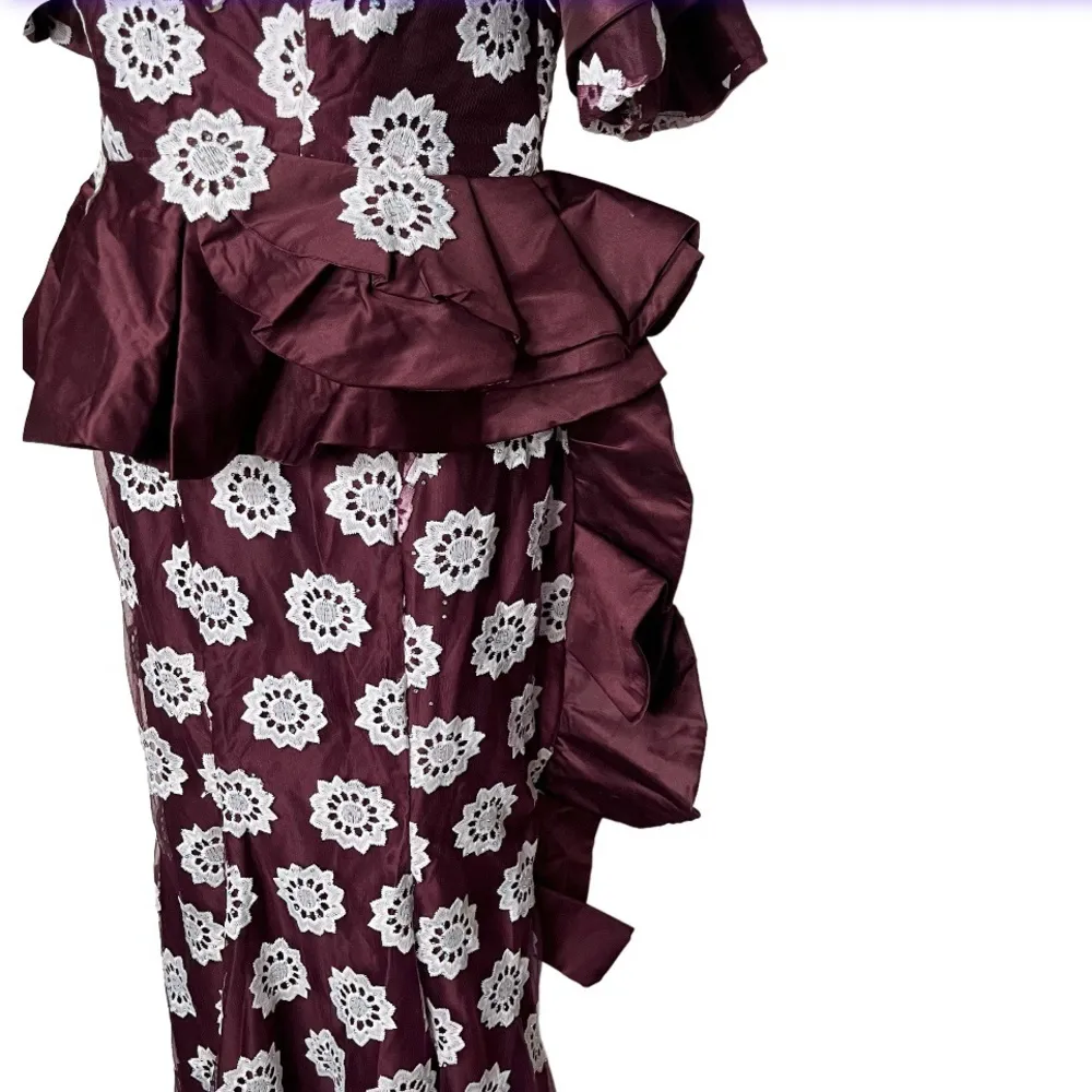 HANDMADE Lace African Style Formal Top Skirt Burgundy White Hand Crafted Size M - Image 5