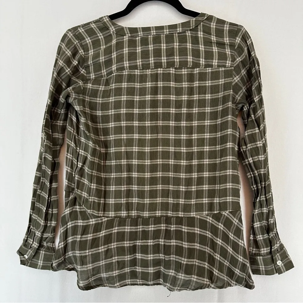 Ann Taylor LOFT Women's Flannel/Plaid Olive Green Long Sleeve Shirt Size XSP - Image 11
