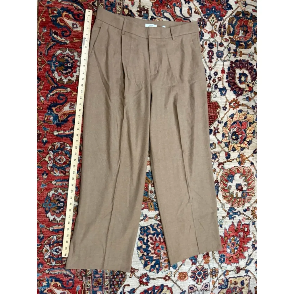 Vince Women’s Pleated Wide Leg Trousers Size 14 Tan Wool Blend Work Dress Pants - Image 2