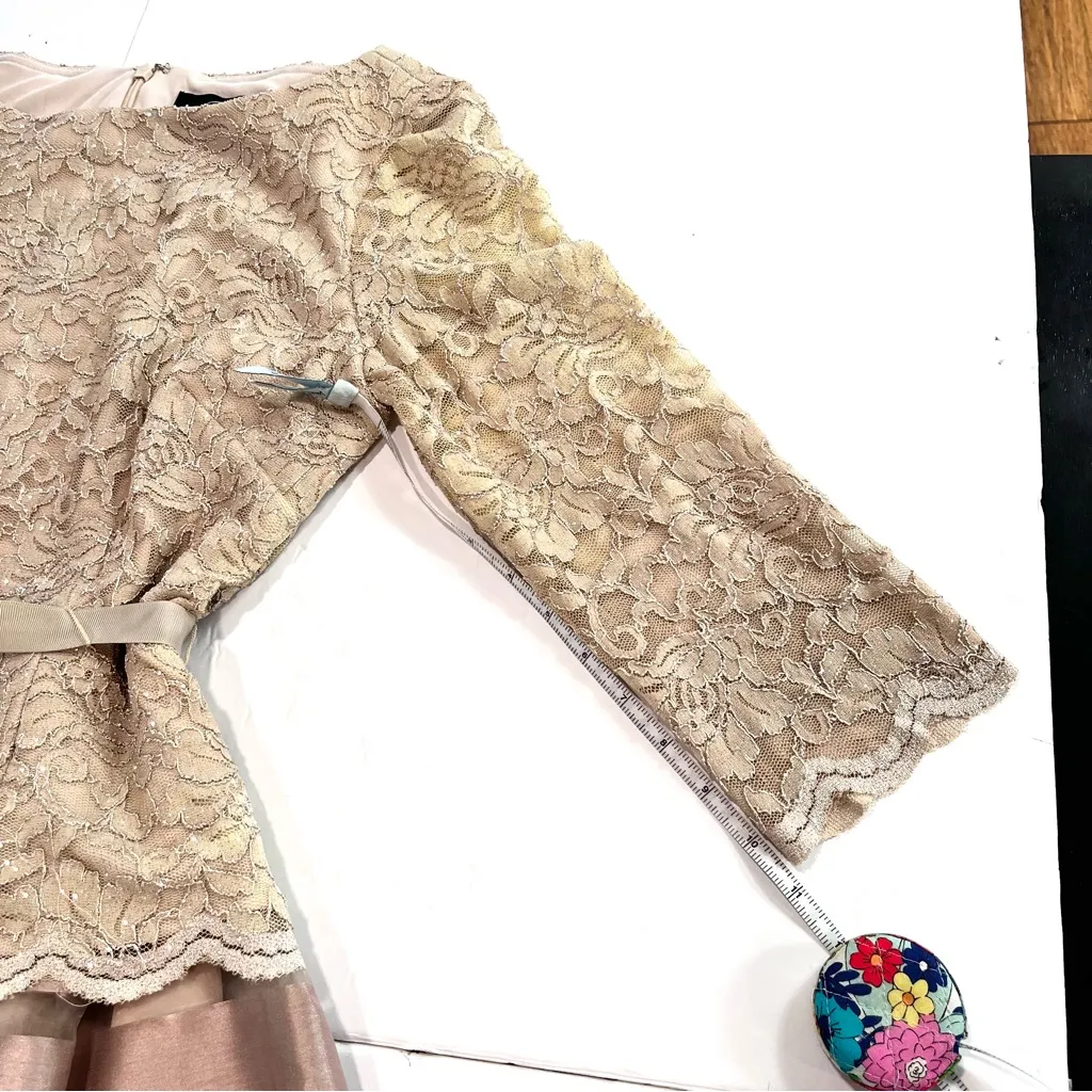 Alex Evenings Champagne‎ Glitter Lace Striped Organza Midi Party Dress Size 6 - Image 11