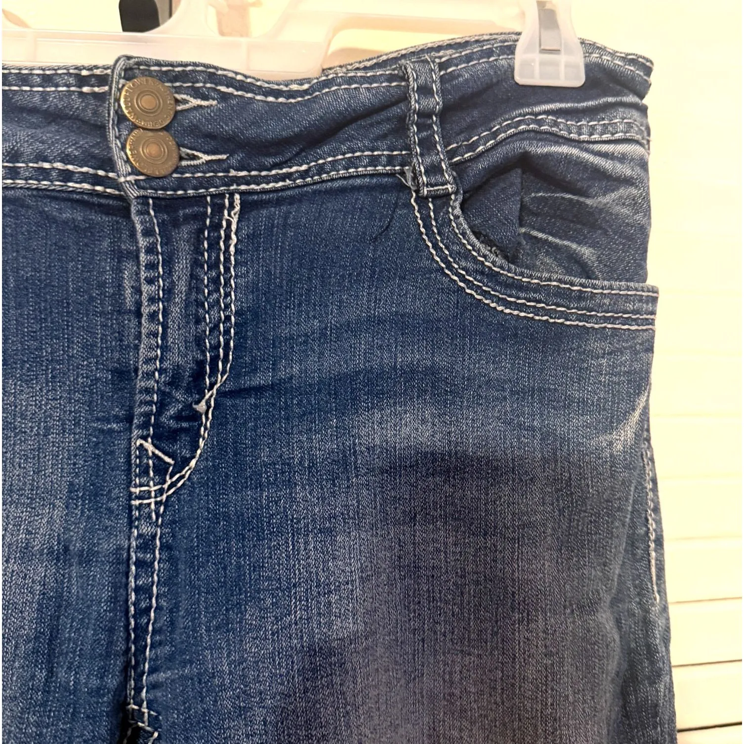 Y2K Wallflower Heavy Contrast Stitch Embroidered Pocket Bling Bootcut Jeans 13 Blue Size undefined - Image 6