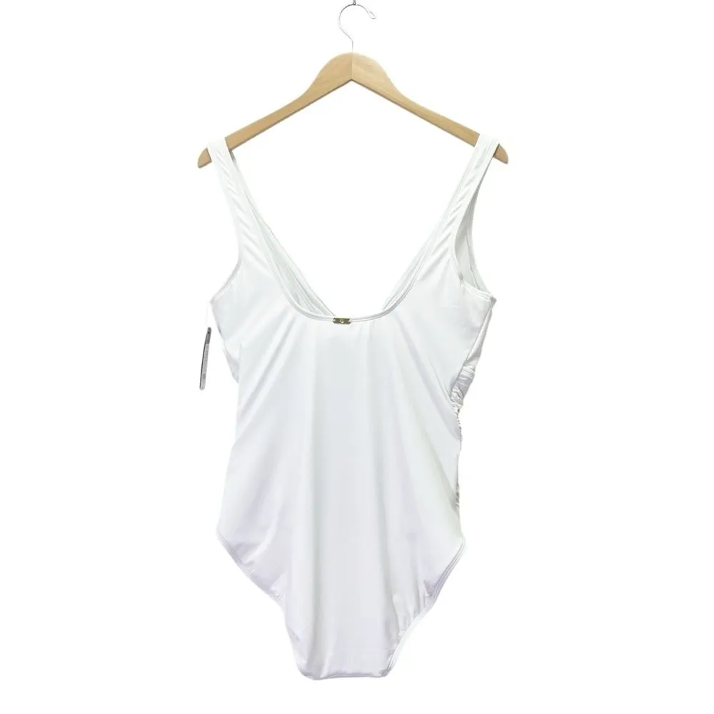 NWT Lauren Ralph Lauren White One Piece Swimsuit Size 16 Shirred Tummy Control - Image 4