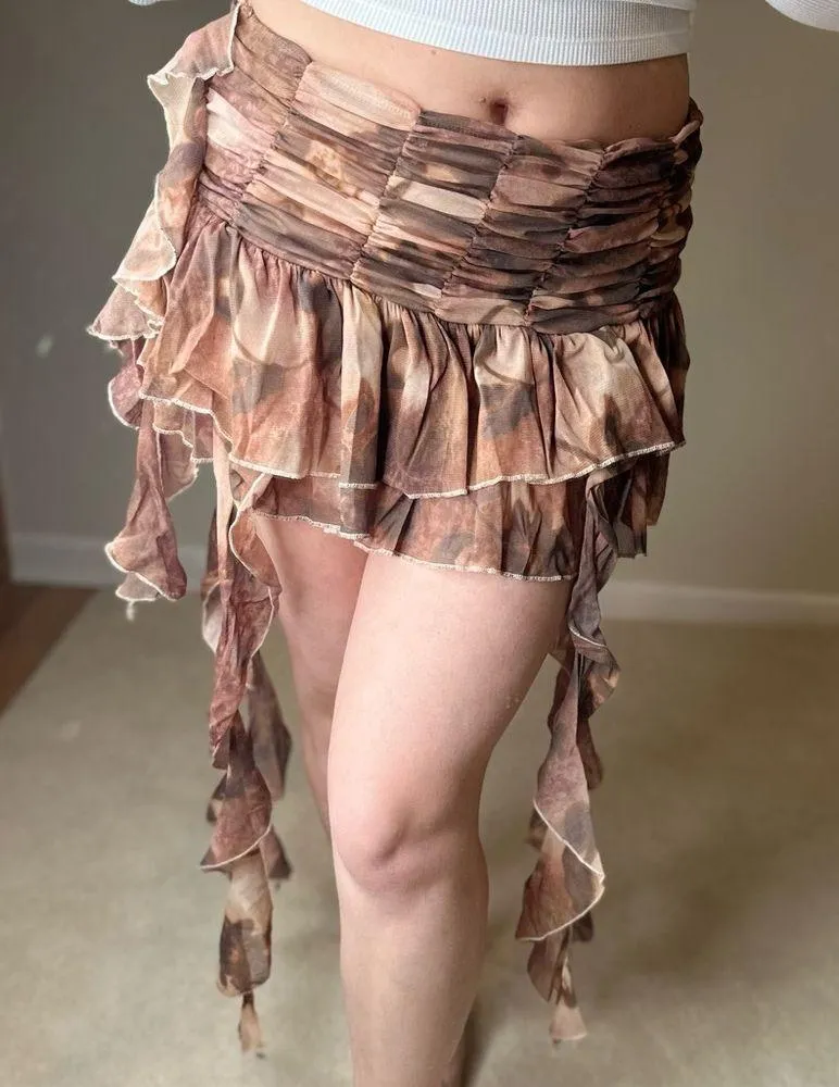 Y2K Brown Ruffled Women's Skirt - Image 2
