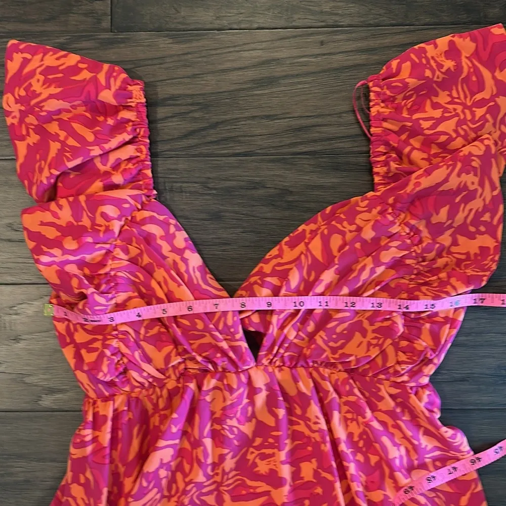NWT Glam Orange and Pink Print Tie Back Dress Sz M - Image 8