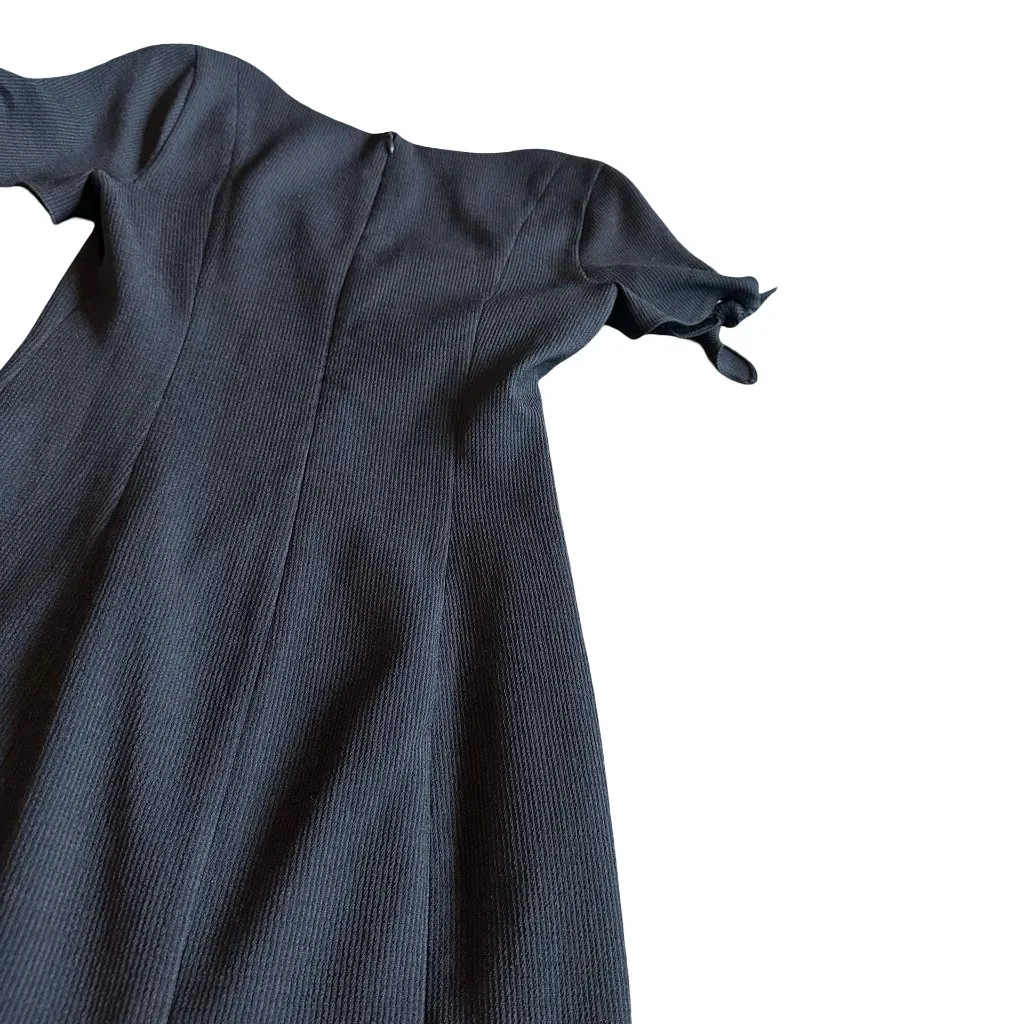 Club Monaco Navy Blue Sheath Dress Textured Fabric Short Bow Sleeves Size 4 - Image 9
