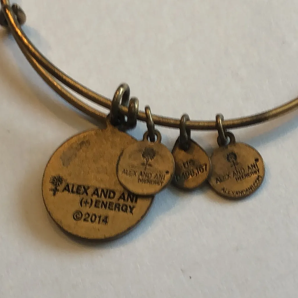 Alex and Ani Aged Gold Tone Initial K Charm Bangle Bracelet - Image 6