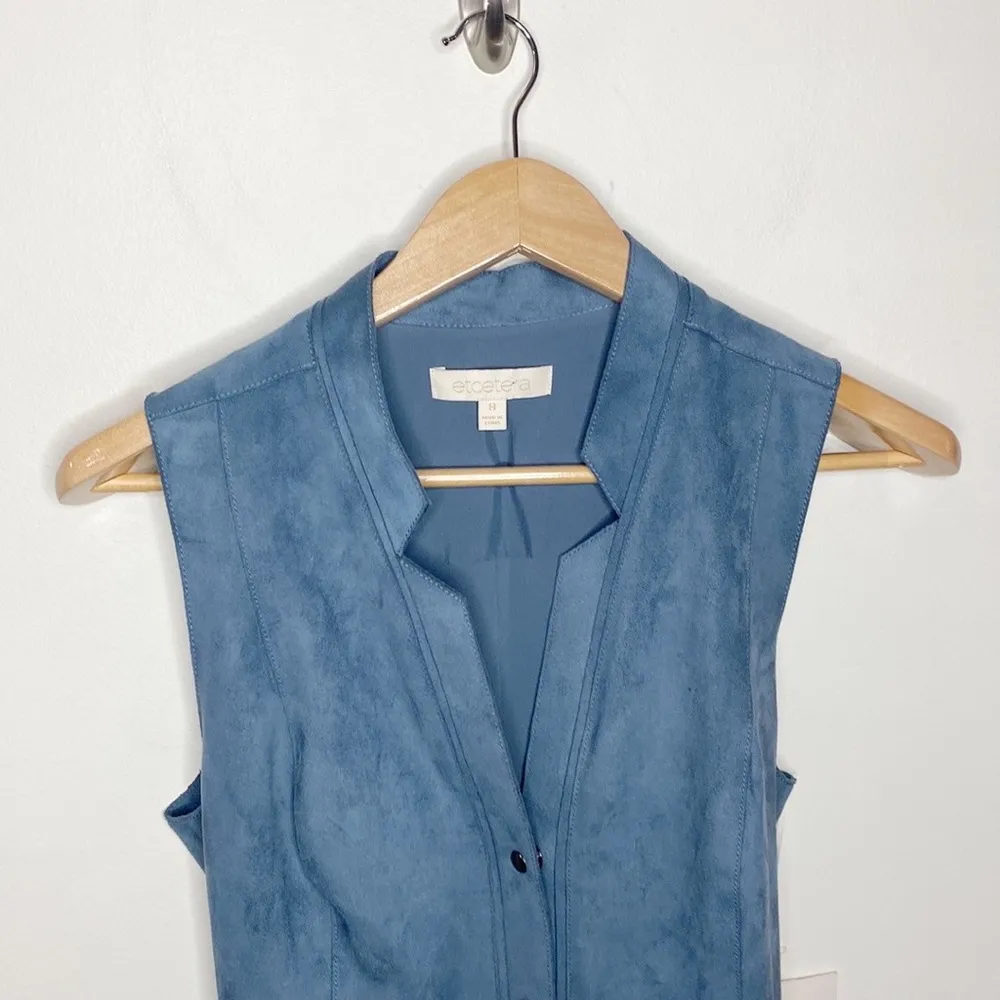 Etcetera Fjord Faux Suede steel blue snap closure tie-waist suede dress size 8 - Image 40