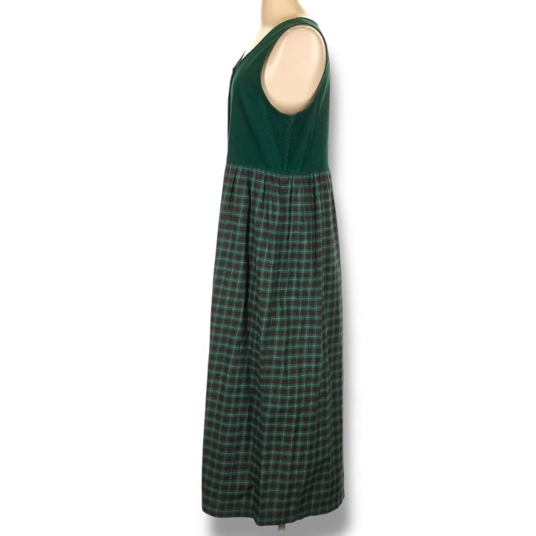 Vintage 80s Susan Bristol Green Plaid Corduroy Jumper Dress Festive Embroidery - Image 3