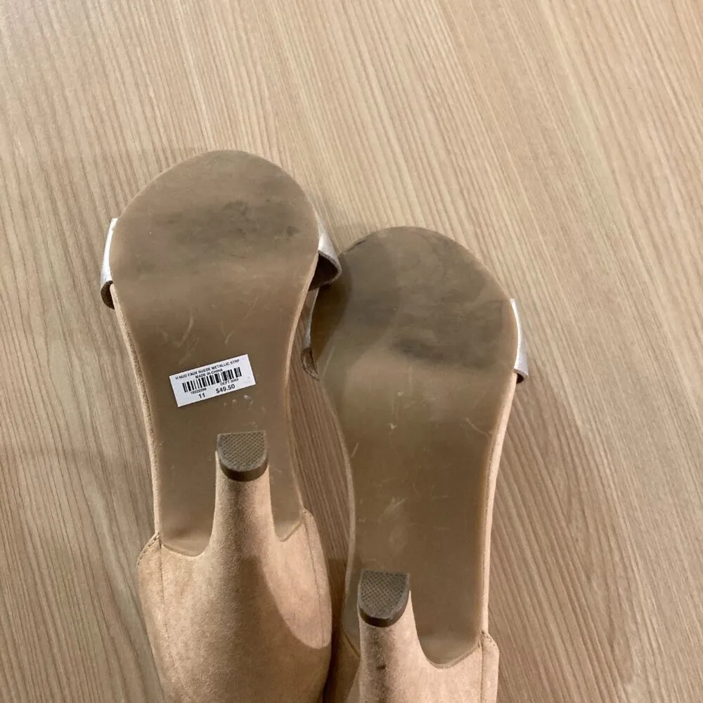 Torrid Nude Faux Suede Silver Metallic Strap Heels Size 11 Ankle Strap 4" Heels - Image 3