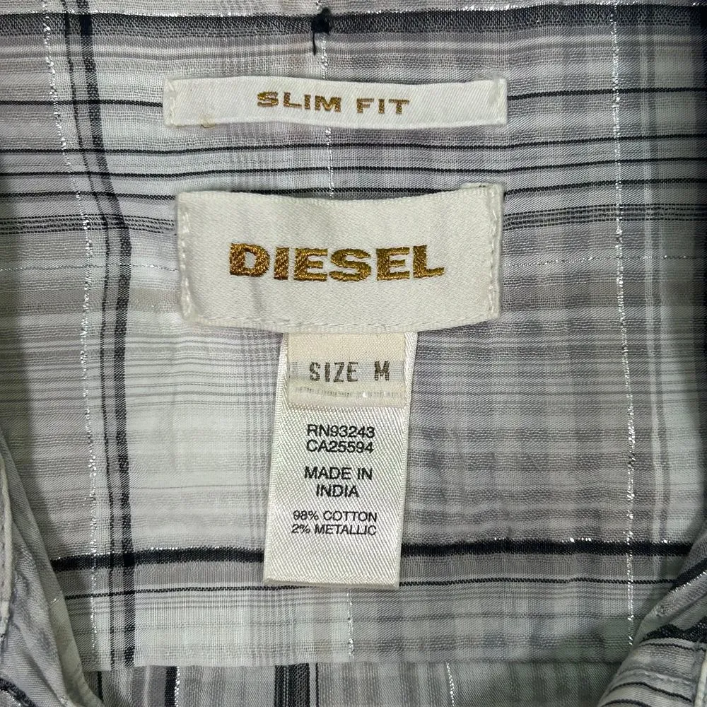 Diesel Slim Fit Plaid Button Down Shirt Womens Medium Gray‎ - Image 5