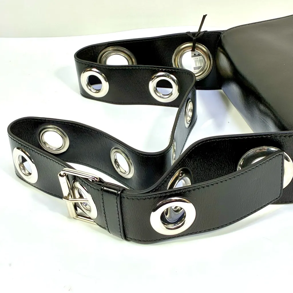 Moschino Couture Metal Logo Crossbody Shoulder Bag Black NWT Eyelets - Image 12