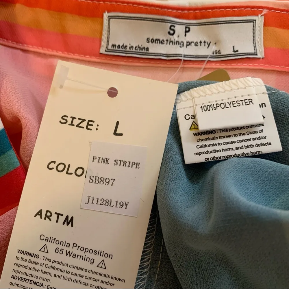 Striped button down shirt pink stripe size L Size L - Image 11