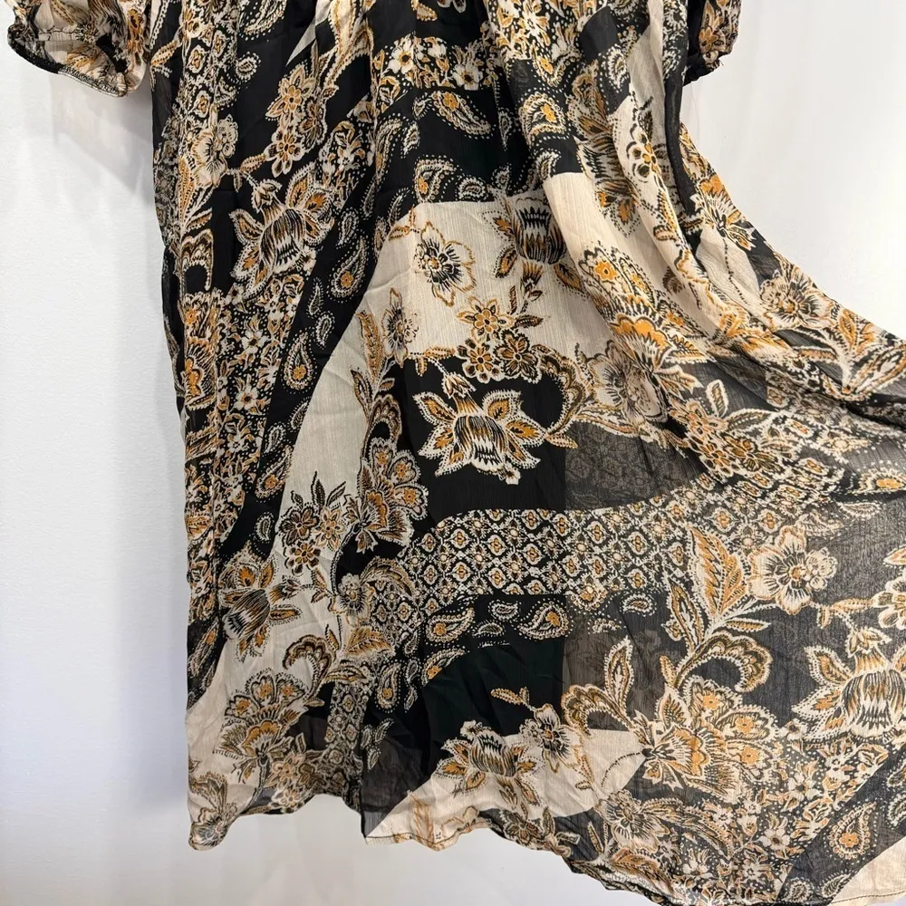 Figueroa & Flower Floral and Paisley Semi Sheer Overlay Midi Dress Boho Regency Black Size L - Image 7