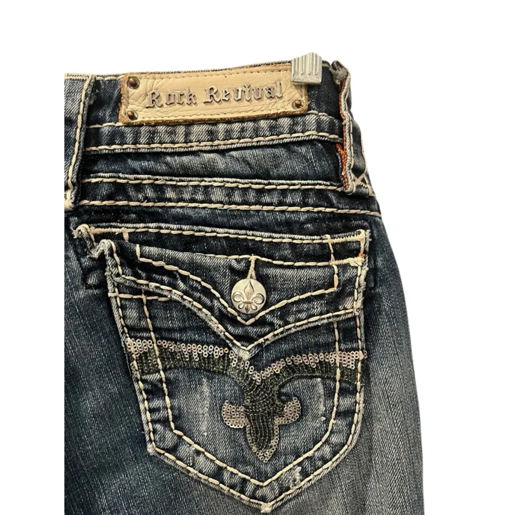 Rock Revival Jen Embroidered Embellished Skinny Jeans Women's Size 28 Sequins - Image 8