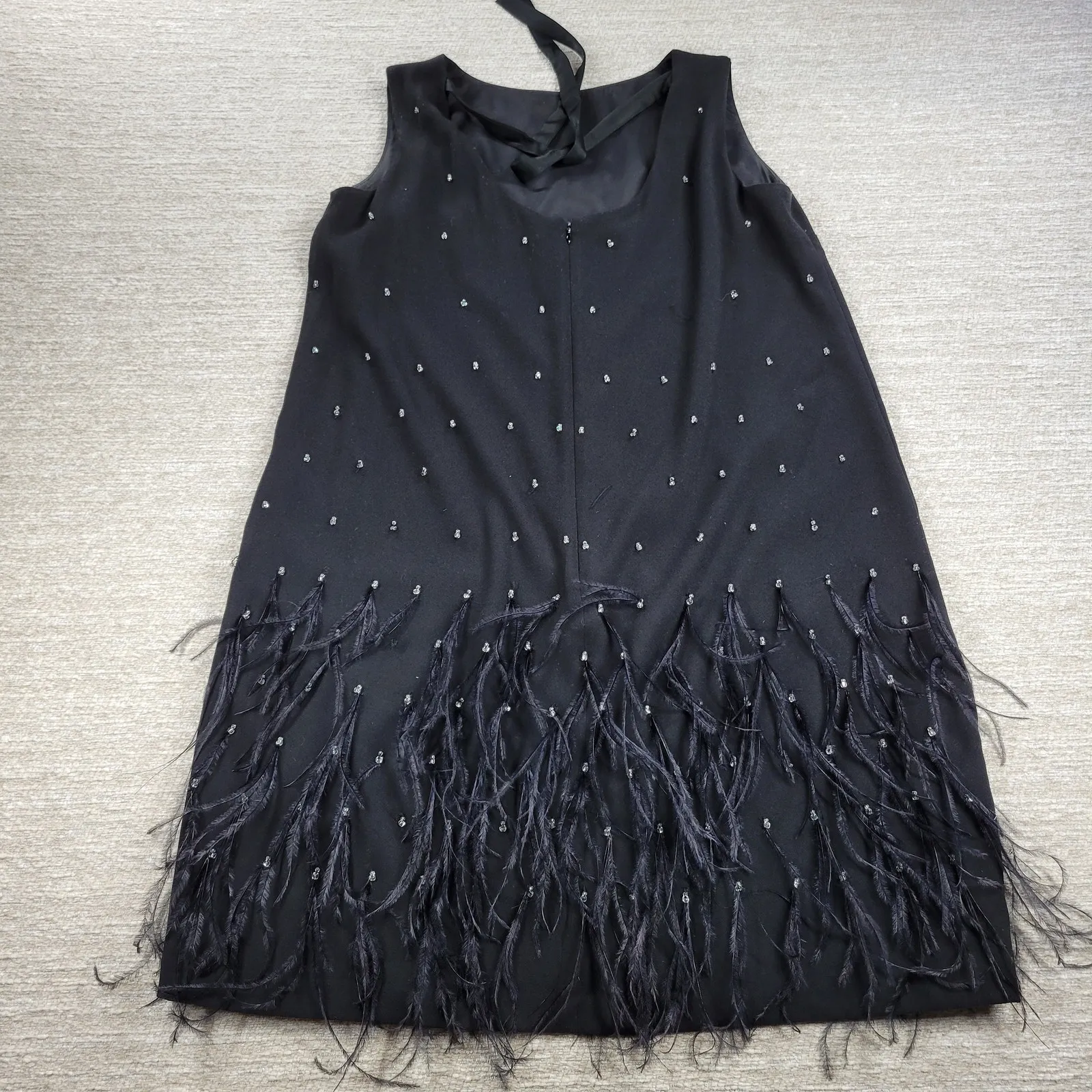 Ann Taylor Black Rhinestone Feather Hem Shift Dress 14 Party Cocktail Flapper - Image 11