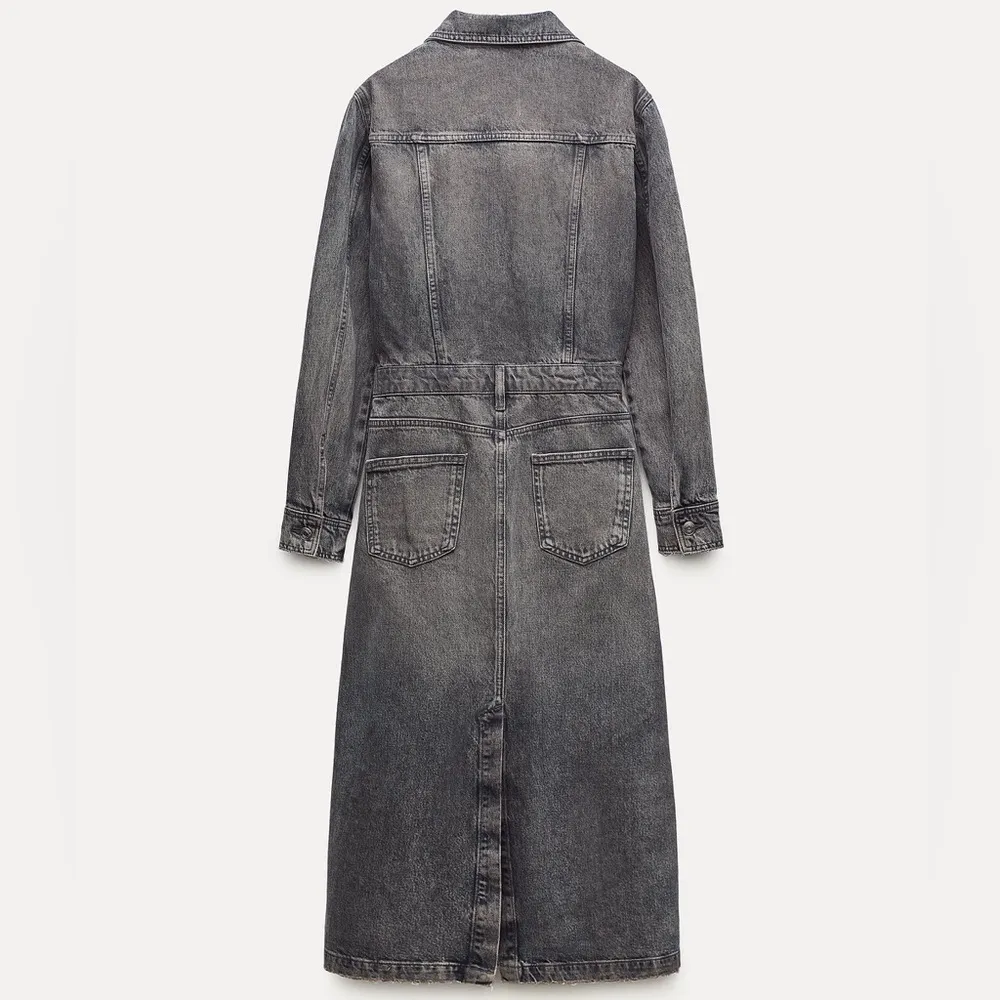 Zara DENIM JEAN SHIRT BUTTON DOWN LONG SLEEVE MIDI DRESS – ZW COLLECTION XS NEW - Image 8