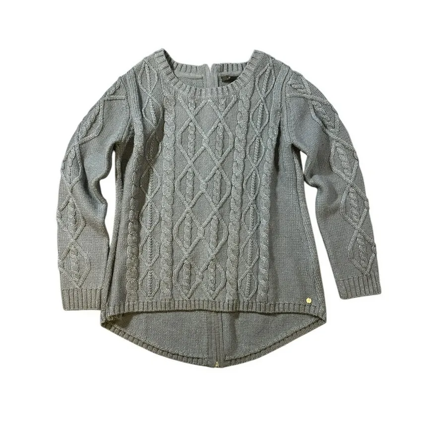NWOT EMU Australia Merino Wool Cable Knit Sweater Back Zip Metallic Size M Gray Size M - Image 1