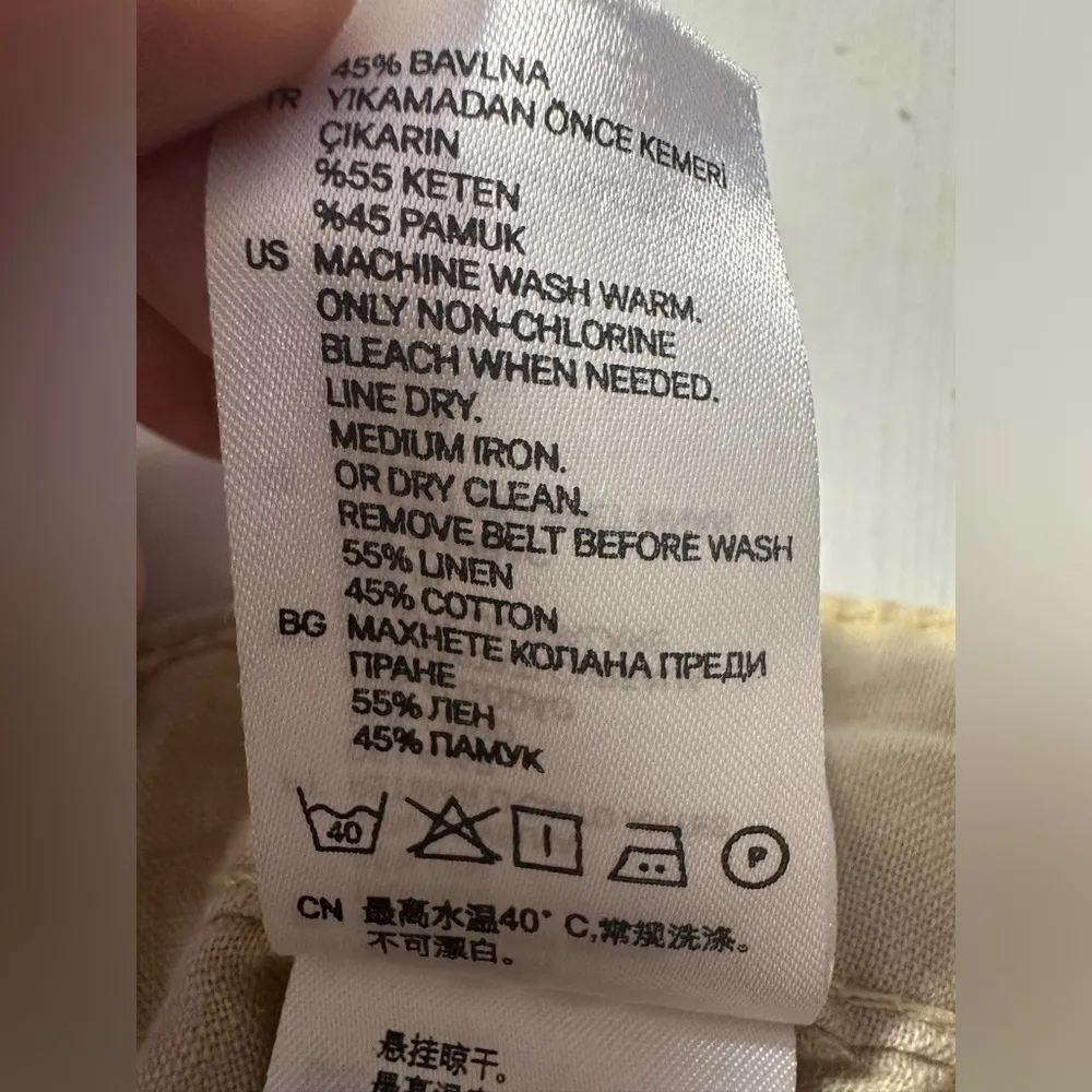 H&M Pants Womens 32 Linen Beige Slash Pockets Belt Loops Lightweight Demure Fall - Image 7