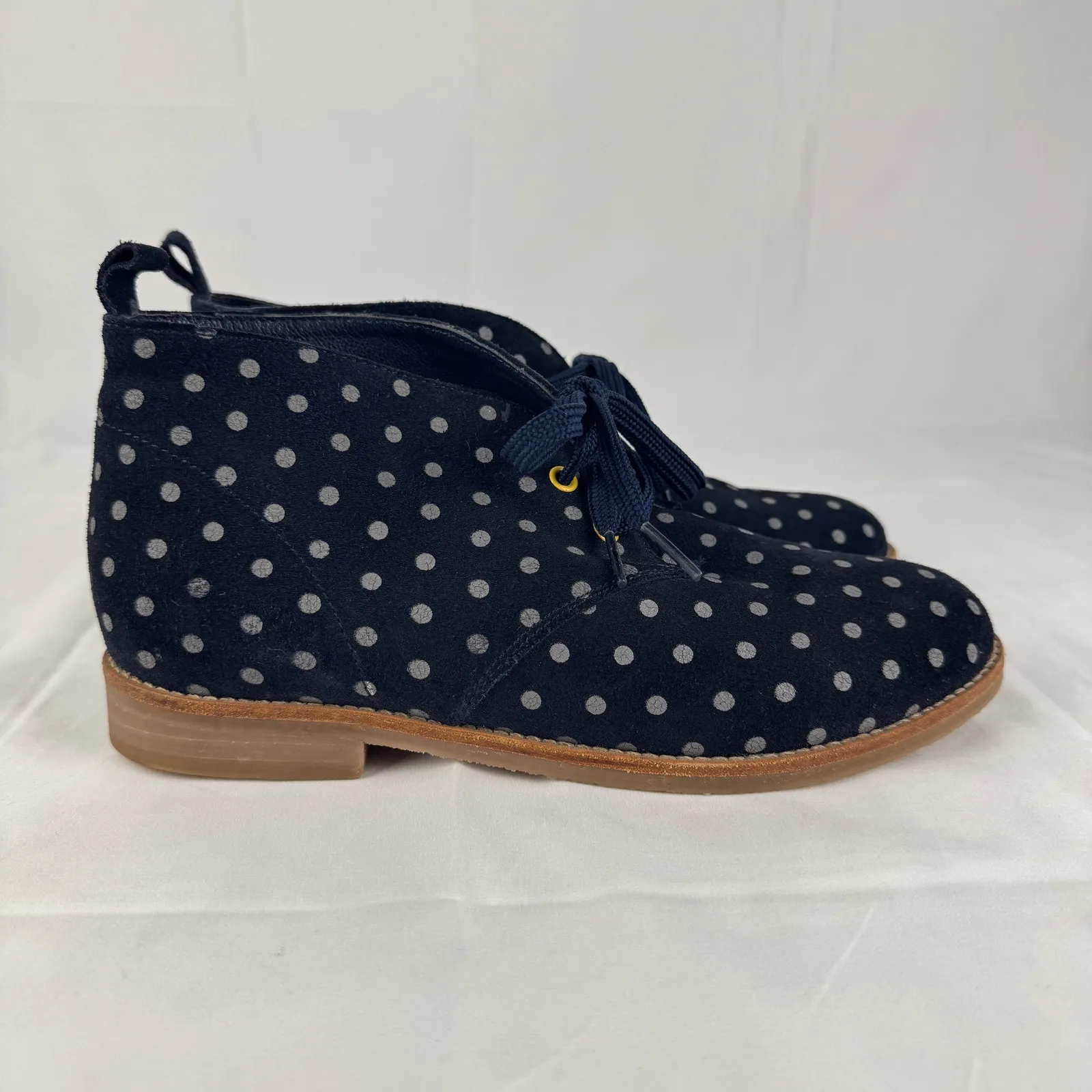 Boden Polka Dot Suede Desert Boots Women’s‎ Size 8 Navy Blue Lace Up Ankle Shoes - Image 8