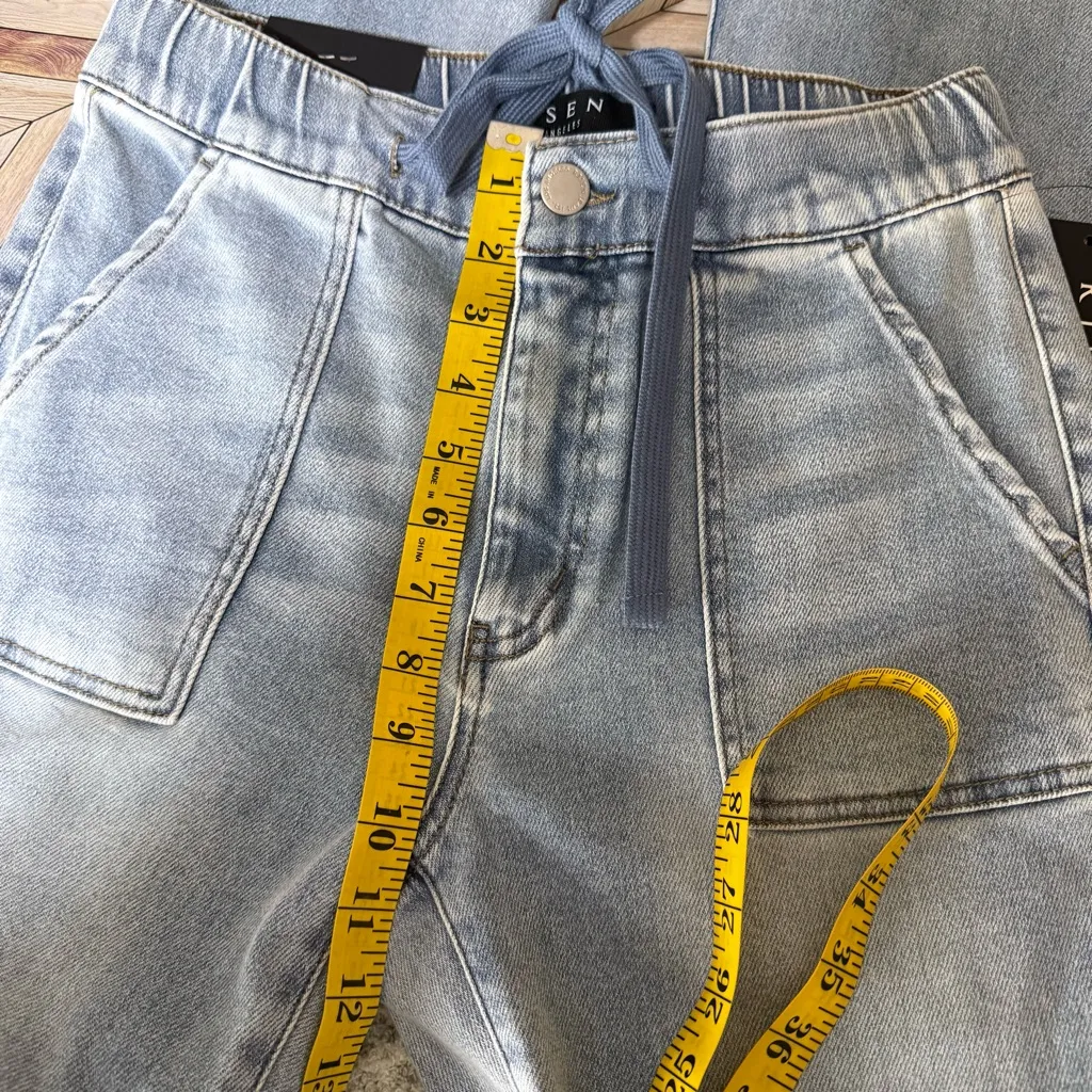 RISENā LA Light Wash Drawstring Flareleg Jeans Stretchy Casual Comfy 28/7 Denim Blue - Image 10