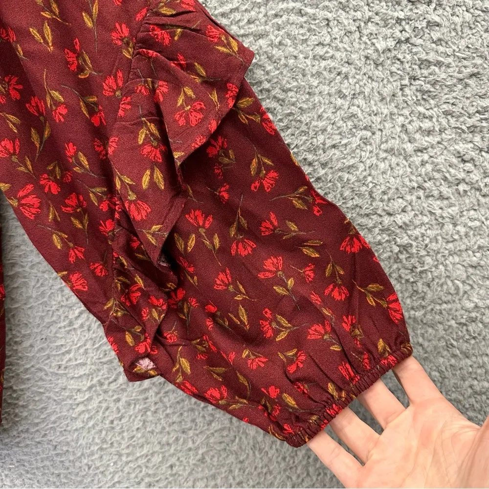 Sonoma Floral Tie Front Peasant Top Ruffle Boho Cottagecore Dark Women's XXL 2XL - Image 2