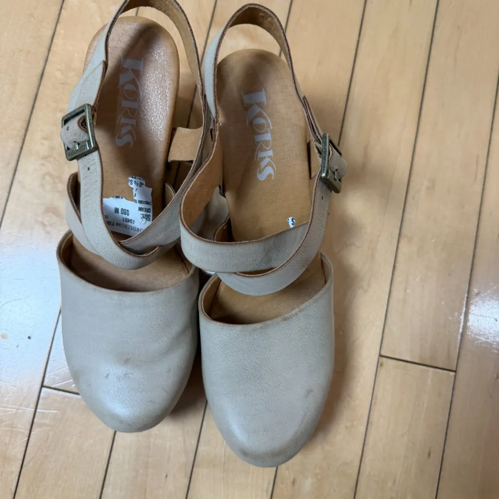 KORKS Abloom Heeled Clogs with Stud Details Size 8 Cream Tan - Image 8