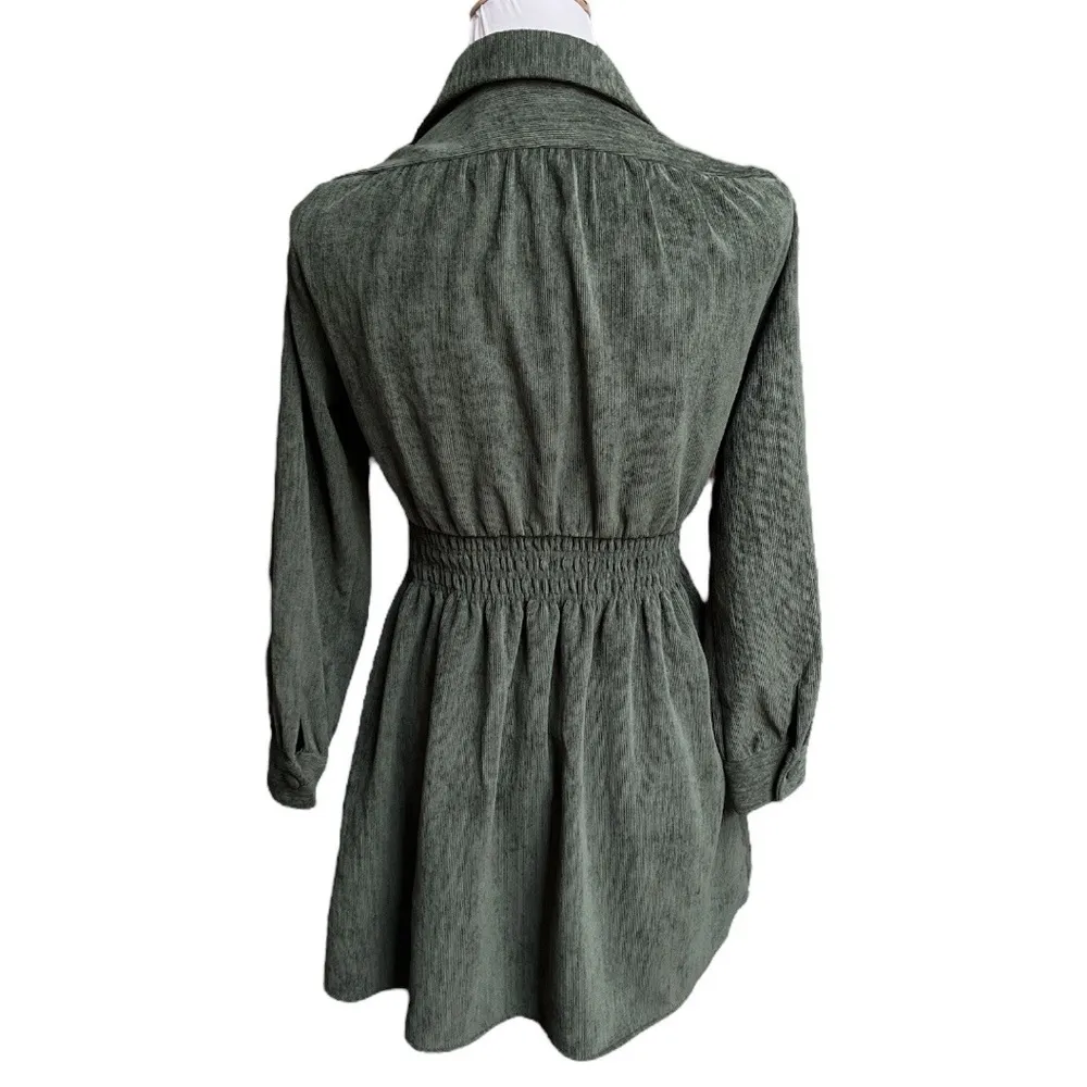 Zara Corduroy Long Sleeve Mini Dress Forest Green Size XSmall - Image 2