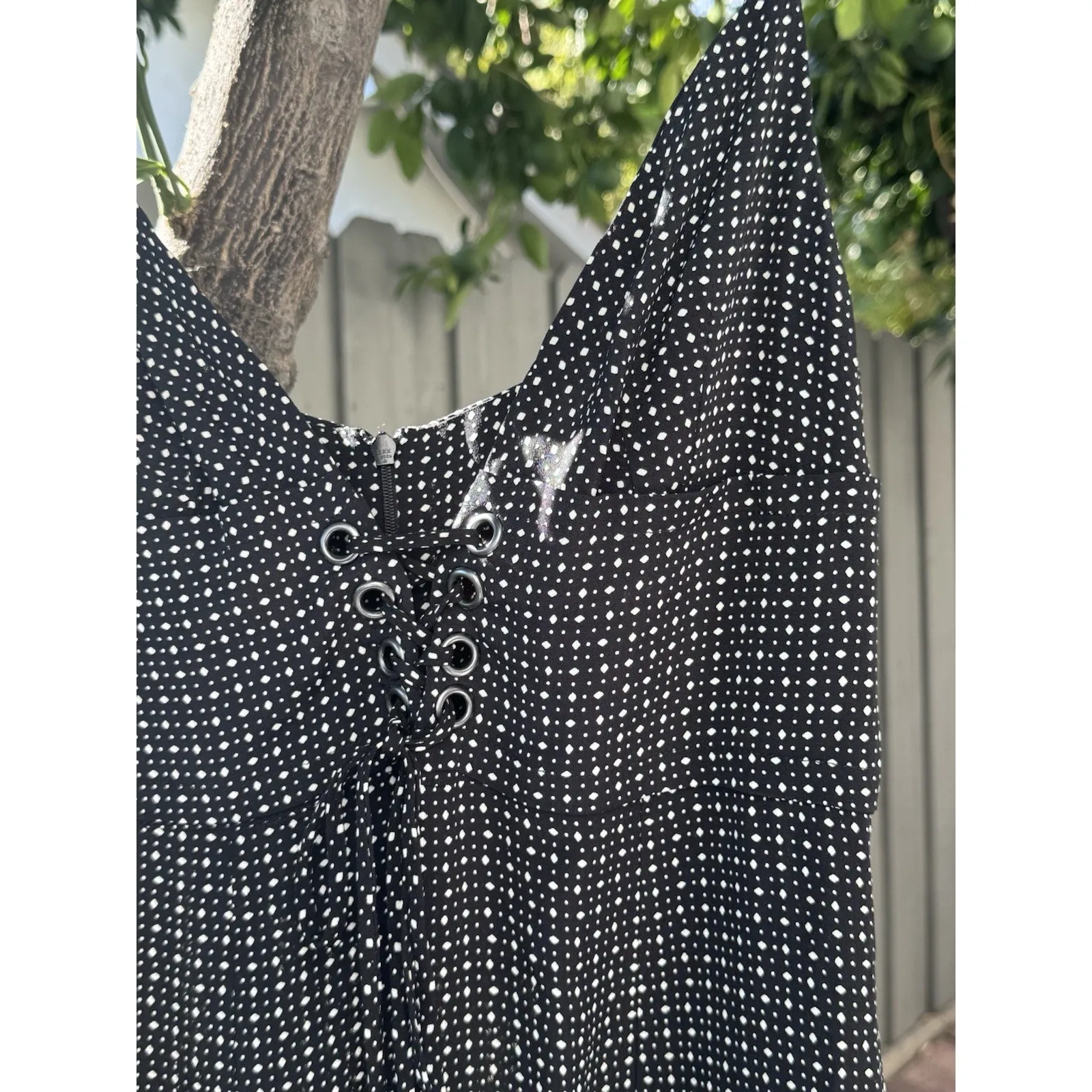 Blue Life Black & White Polka Dot Lace-Up Dress – Size M - Image 2