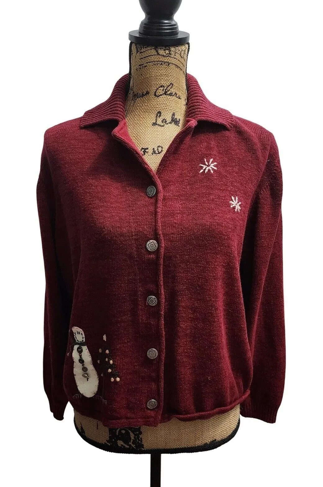 Woolrich Christmas Cardigan Snowman Embroidered Button Up Sweater L - Image 1