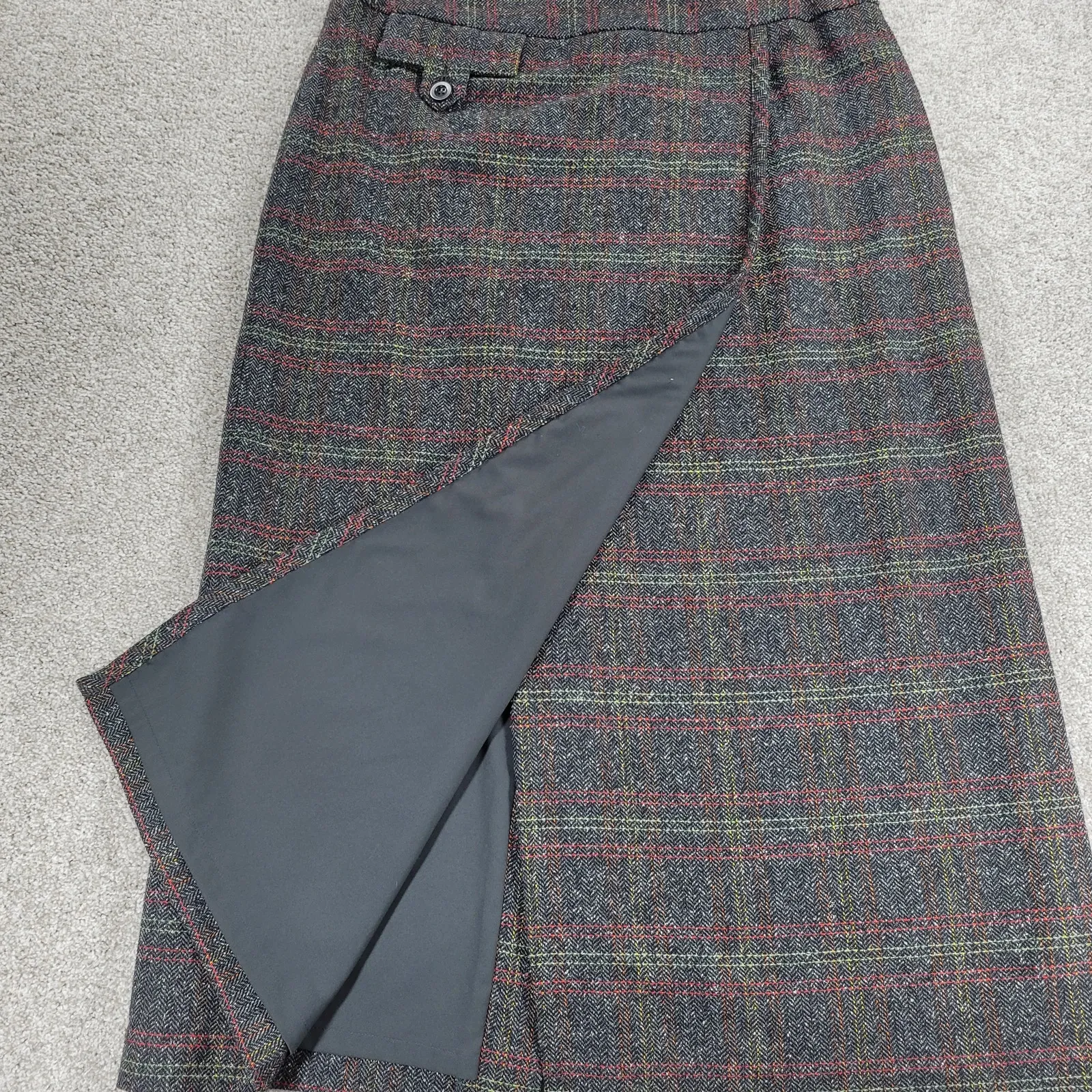 VTG Liz Claiborne Tweed Skirt Suit Womens 12 Gray Wool Faux‎ Wrap Blanket Skirt - Image 14