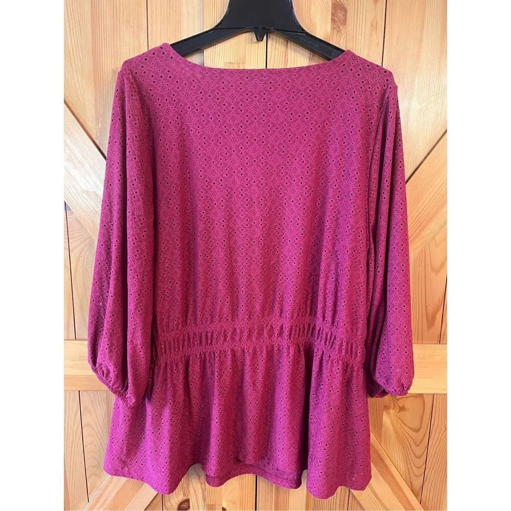 Lane Bryant Top 22/24  Eyelet Lace Peplum Long Sleeve Casual Blouse (1885) - Image 5