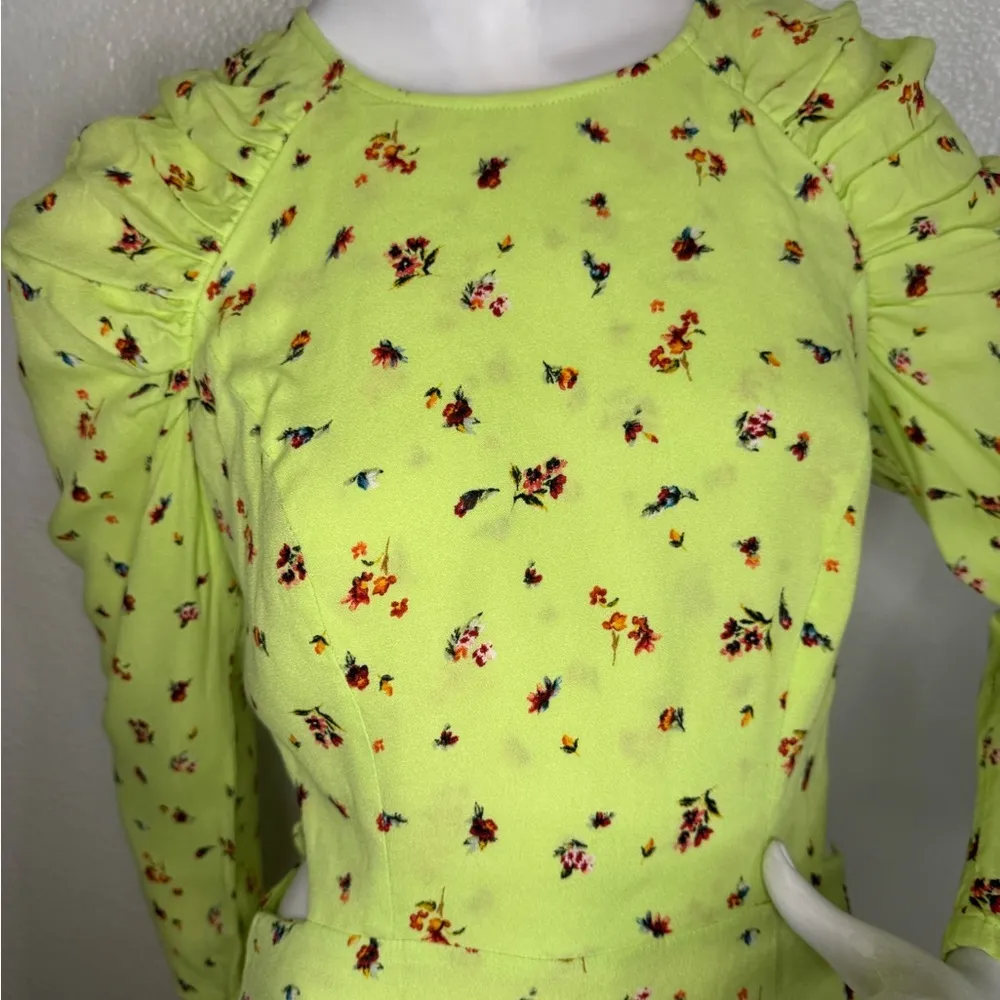 AFRM Revolve Green floral long sleeve dress with beautiful detail back. #82 - Image 5
