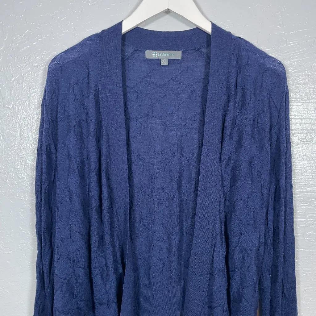 Title Nine Women XL Blue Purple Open Knit Cardigan Washable Wool Drape Front - Image 3