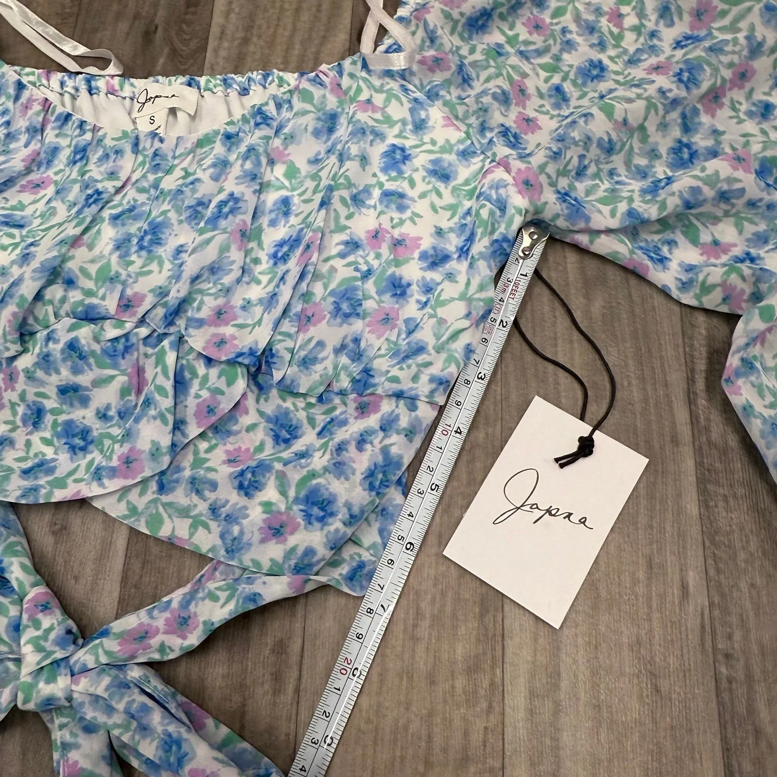 Japna floral coquette long sleeve tie back cropped blouse - Image 4