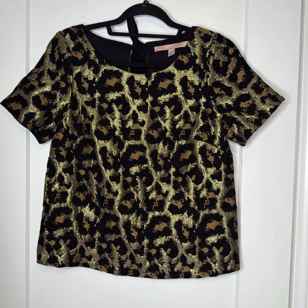 Hutch Anthropologie Black and Gold Leopard Print Blouse‎ - Image 4