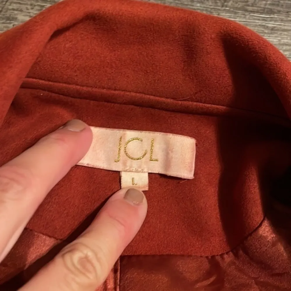 JCL FAUX SUEDE STUDDED MOTO JACKET BRICK RED Size L - Image 2