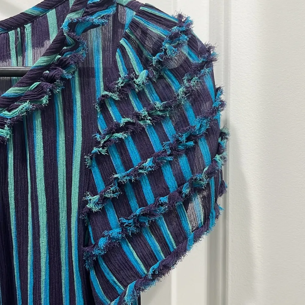 Marc Jacobs Y2K Silk Stripped Short Sleeve Blouse Sz 4 - Image 4