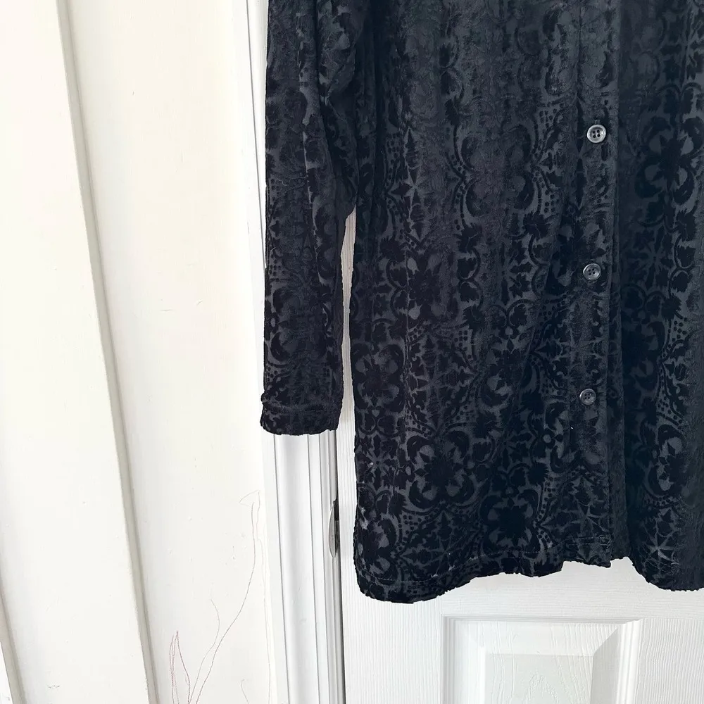 Liz Claiborne Vintage Black Burnout Velvet Paisley Button Tunic Blouse Small Y2K - Image 8