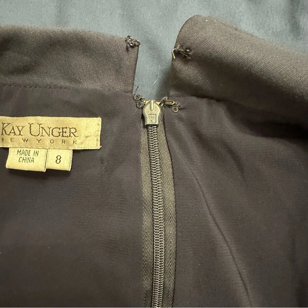 Kay Unger Navy Collared Midi Dress with Plunging Neckline - Image 8