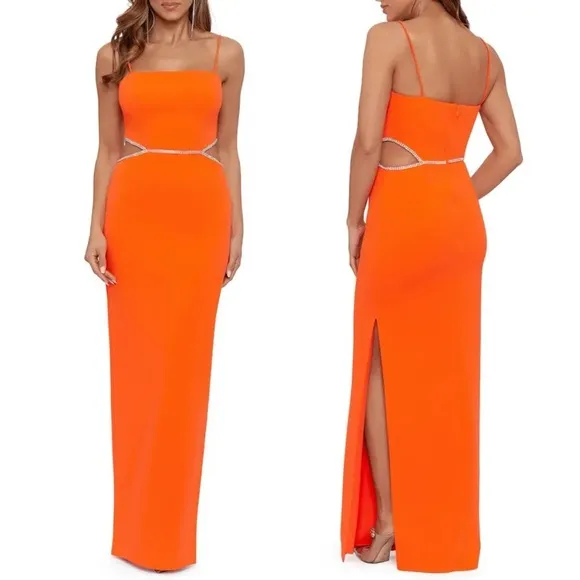 XSCAPE Side Cutout Scuba Crepe Gown in Orange, Size 0 Retail $258 EXCELLENT! - Image 2