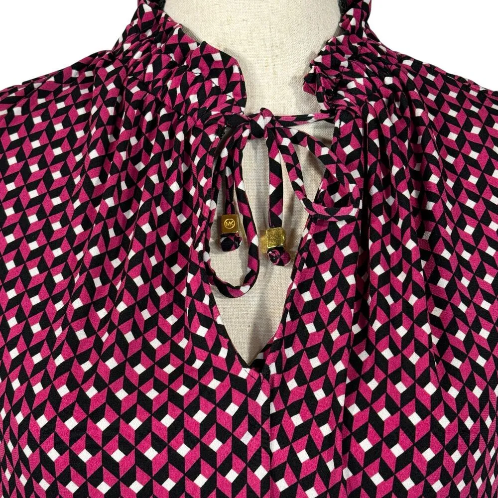 Michael Michael Kors Large Tunic Top Geometric Sleeveless Keyhole V-Neck Stretch - Image 2