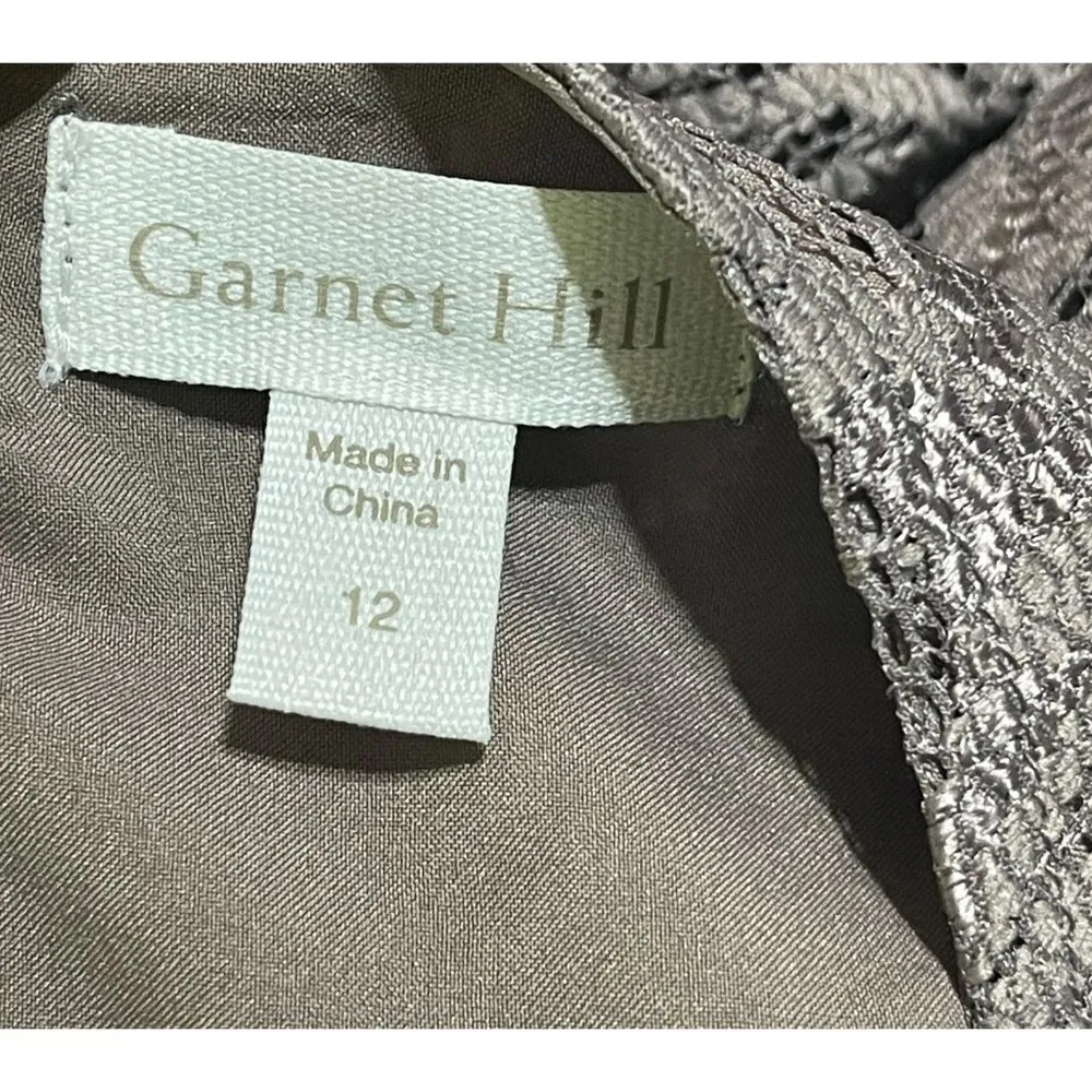 Garnet Hill Lace Shift Dress Bell Sleeve Taupe Round Neck Size 12 - Image 4